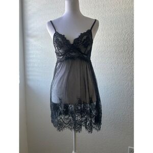 Black Lace Babydoll Chemise Lingerie Slip Teddy Large Overlay Coquette Goth